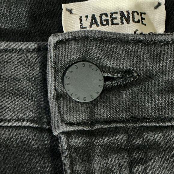 L’Agence High Rise Straight Leg Black Distressed Raw Hem Jeans Women’s 29 - Picture 11 of 11